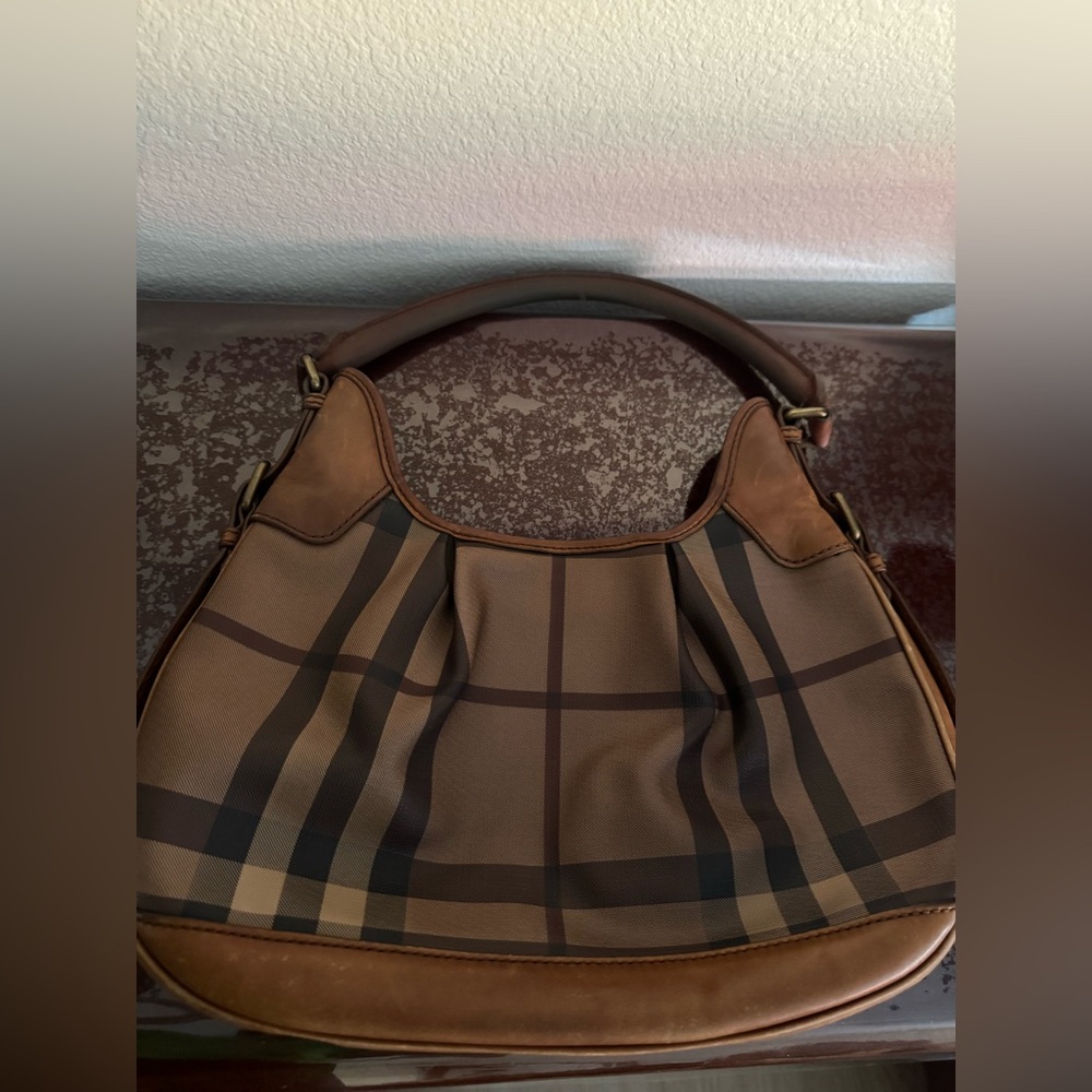 Burberry Tan and Brown Plaid Hobo Bag